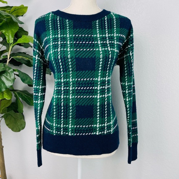 CROWN & IVY Plaid Holiday Party Sweater Size Small - Picture 1 of 5